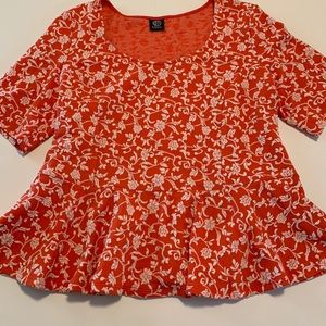 Bobeau Patterned Peplum Top 3X